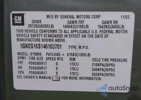 2004 GMC Envoy Xl Sle z USA, uszkodzony, nr VIN 1GKES16S146163701